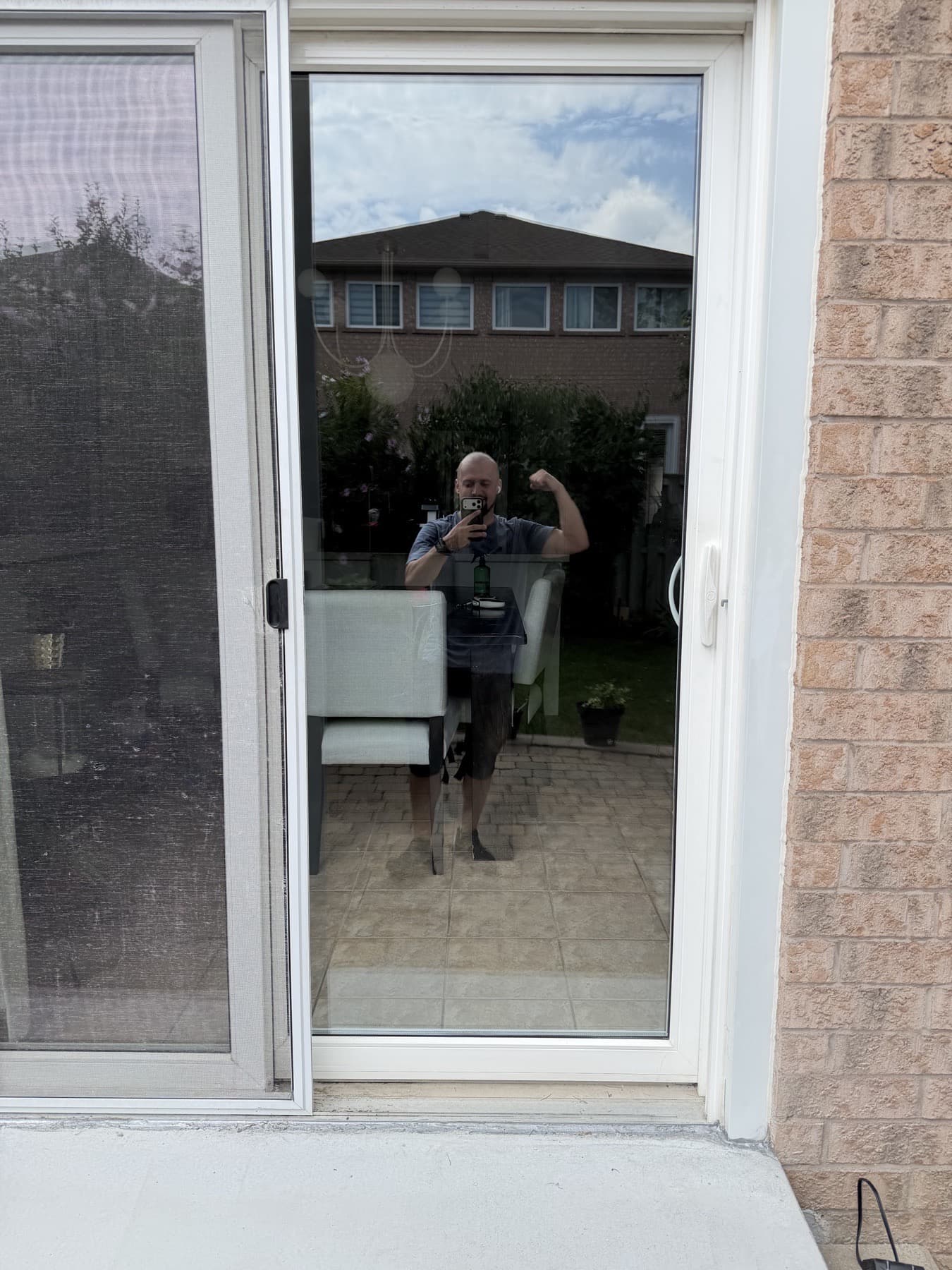 Patio door after the shattered glass was replaced